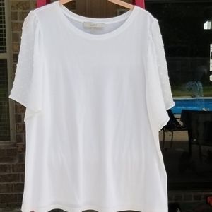 Loft sheer white blouse with dotted sleeves